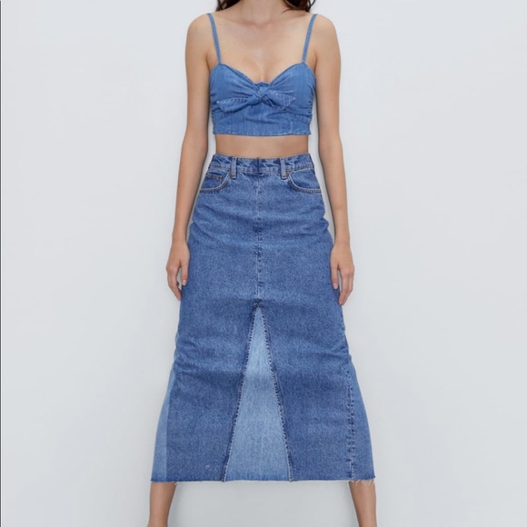 zara denim maxi skirt